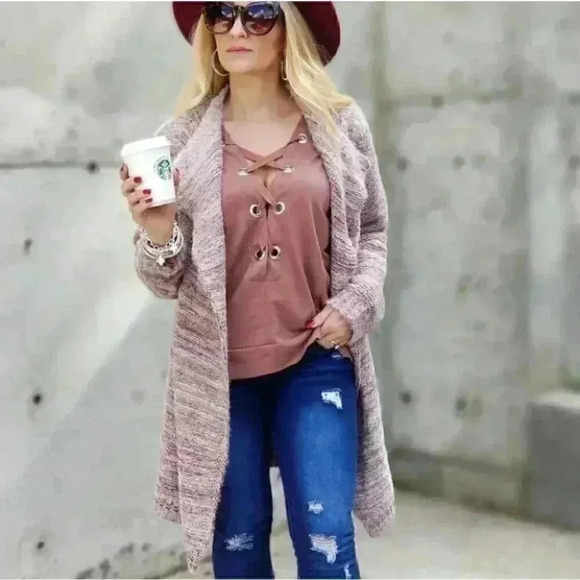 MODA ME COUTURE Sweaters - JENNIFER Soft Fuzzy Cardigan - Rose